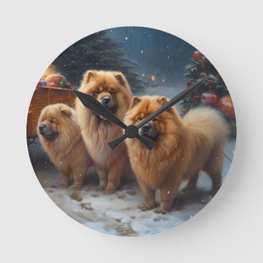 Chow Chow Snowy Sleigh Kerst Decor Ronde Klok (Voorkant)