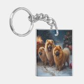 Chow Chow Snowy Sleigh Kerst Decor Sleutelhanger (Voorkant Links)