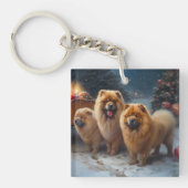 Chow Chow Snowy Sleigh Kerst Decor Sleutelhanger (Voorkant)