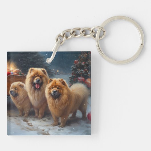 Chow Chow Snowy Sleigh Kerst Decor Sleutelhanger (Achterkant)