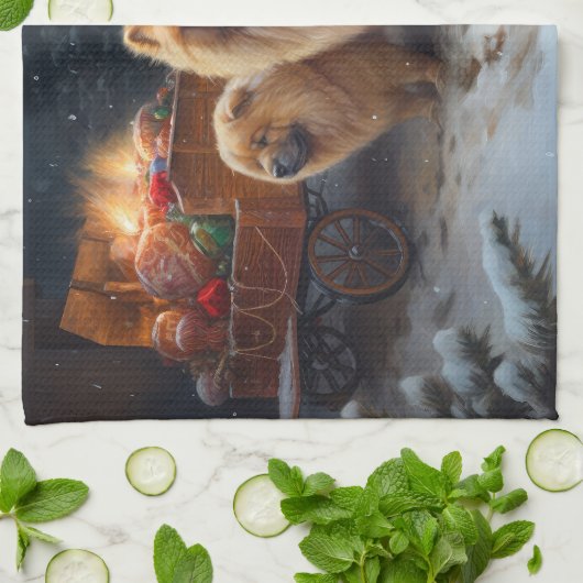 Chow Chow Snowy Sleigh Kerst Decor Theedoek (Gevouwen)