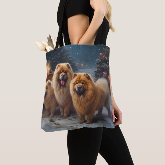 Chow Chow Snowy Sleigh Kerst Decor Tote Bag (Dichtbij)