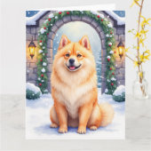 Chow Chow Snowy Stone Courtyard Christmas Art Kaart (Gele Bloem)