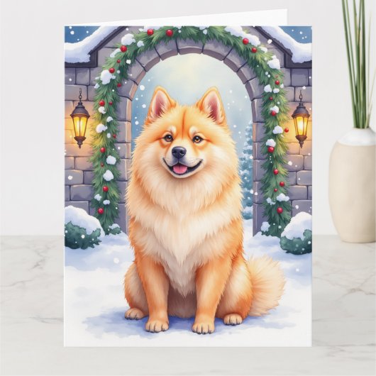 Chow Chow Snowy Stone Courtyard Christmas Art Kaart (Voorkant)