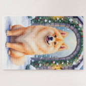 Chow Chow Snowy Stone Courtyard Christmas Art Legpuzzel (Horizontaal)