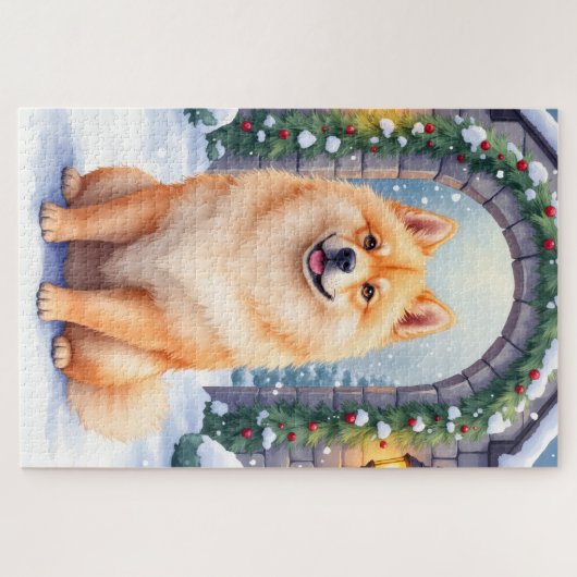 Chow Chow Snowy Stone Courtyard Christmas Art Legpuzzel (Horizontaal)