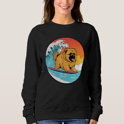 Chow Chow Surfing Funny Dog Beach Trui (Voorkant)
