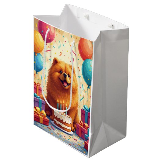 Chow Chow Verjaardagsfeest Medium Cadeauzakje (Voorkant Gekanteld)
