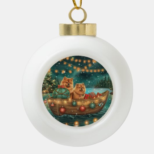 Chow Christmas Feestelijke reis Keramische Bal Ornament (Voorkant)