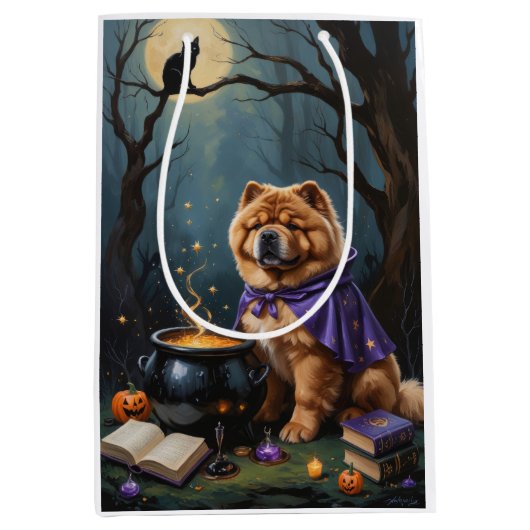 Chow Dog grillige Halloween schilderij Medium Cadeauzakje (Voorkant)