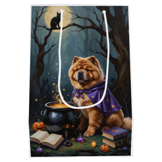 Chow Dog grillige Halloween schilderij Medium Cadeauzakje (Achterkant)
