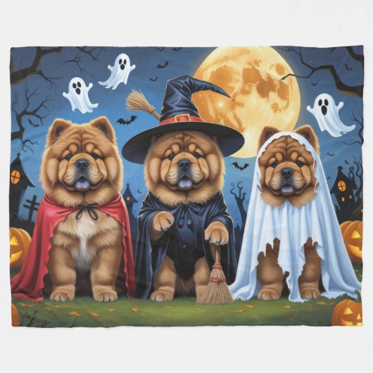 Chow Dog Pumpkin Halloween Grappig Fleece Deken (Voorkant (Horizontaal))