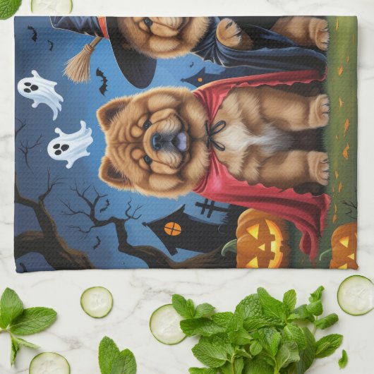 Chow Dog Pumpkin Halloween Grappig Theedoek (Gevouwen)