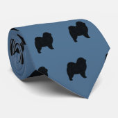 Chow Dog Silhouetten Patroon Grijs en Blauw Stropdas (Opgerold)