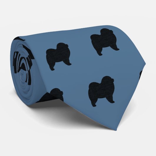 Chow Dog Silhouetten Patroon Grijs en Blauw Stropdas (Opgerold)