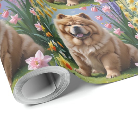 Chow Dog Spring Bloemen Schilderen Cadeaupapier (Rol Hoek)