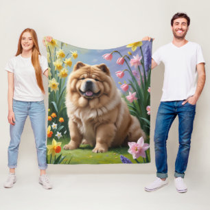 Chow Dog Spring Bloemen Schilderen Fleece Deken