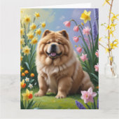 Chow Dog Spring Bloemen Schilderen Kaart (Gele Bloem)
