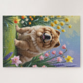 Chow Dog Spring Bloemen Schilderen Legpuzzel (Horizontaal)