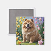 Chow Dog Spring Bloemen Schilderen Magneet (Voorkant / Achterkant)