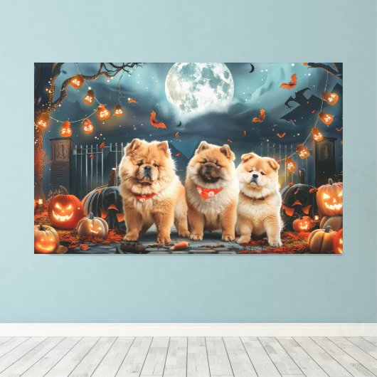 Chow Halloween Spooky Canvas Afdruk (Insitu (Houten vloer))