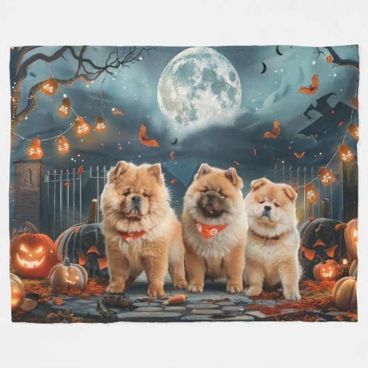 Chow Halloween Spooky Fleece Deken (Voorkant (Horizontaal))