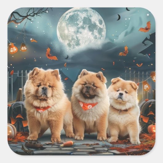 Chow Halloween Spooky Vierkante Sticker (Voorkant)
