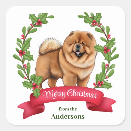 Chow Hond Holly Banner Kerstmis Vierkante Sticker (Voorkant)