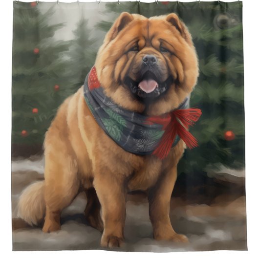 Chow Hond in Sneeuw Kerstmis Douchegordijn (Voorkant)