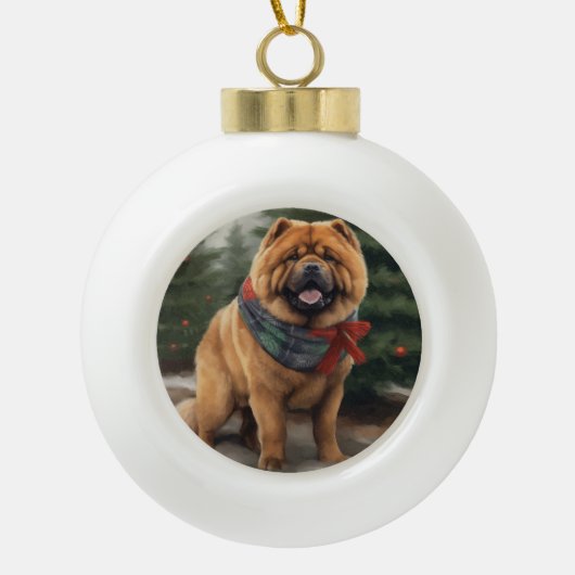 Chow Hond in Sneeuw Kerstmis Keramische Bal Ornament (Voorkant)