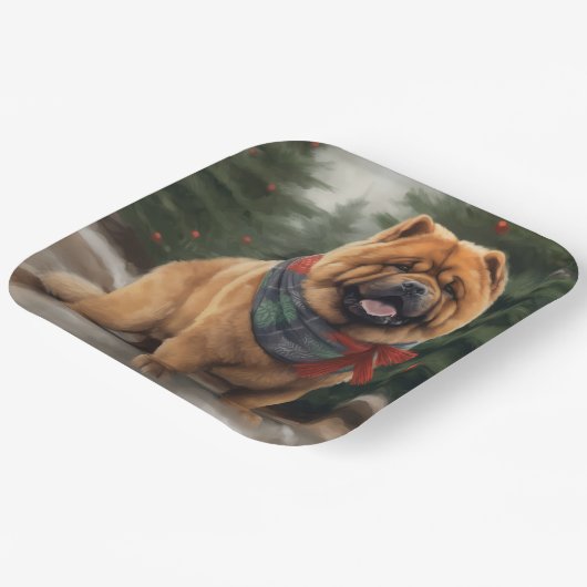 Chow Hond in Sneeuw Kerstmis Papieren Bordje (Gebogen)