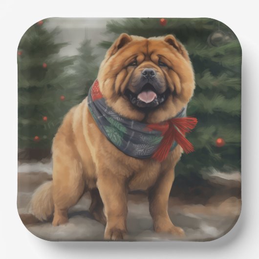 Chow Hond in Sneeuw Kerstmis Papieren Bordje (Voorkant)