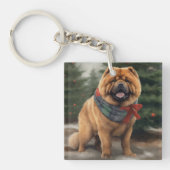 Chow Hond in Sneeuw Kerstmis Sleutelhanger (Voorkant)