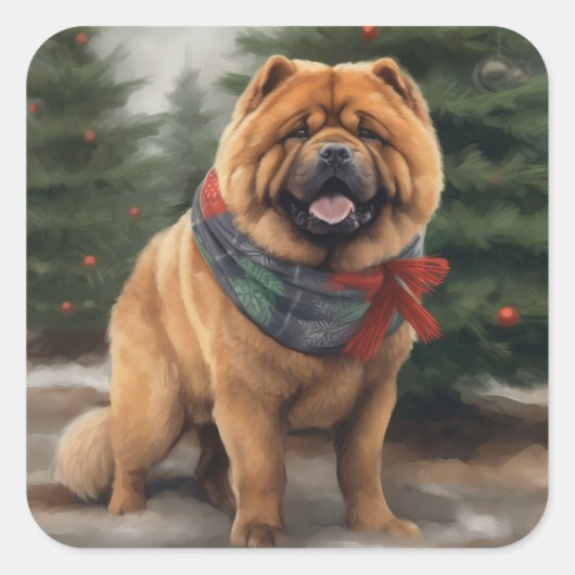 Chow Hond in Sneeuw Kerstmis Vierkante Sticker (Voorkant)