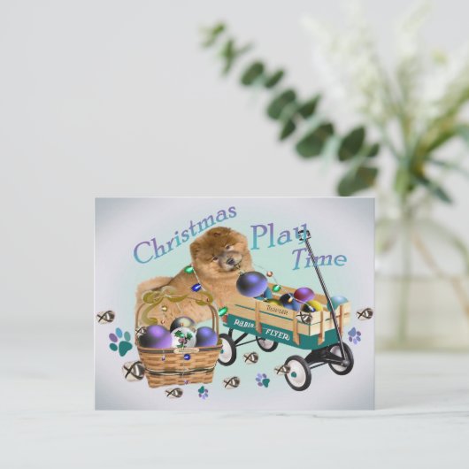 Chow kerstcadeaus spelen feestdagenkaart (Staand voorkant)