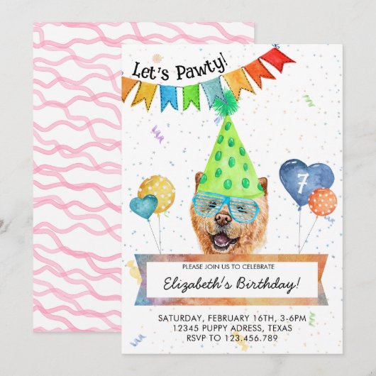 Chow laat Pawty Dog Birthday Party Uitnodiging (Voorkant / Achterkant)