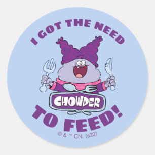 Chowder met vork en mes ronde sticker