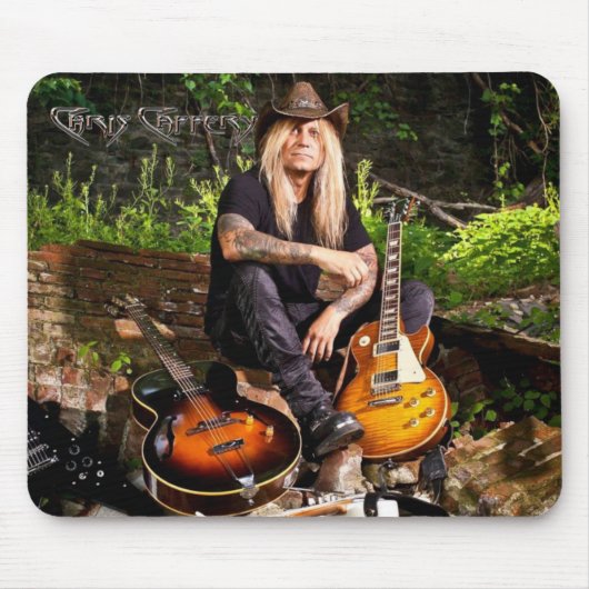 Chris Caffery Zitten met gitaren Muismat (Voorkant)
