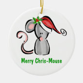Chris Mouse met Santa Hat & Holly Keramisch Ornament (Voorkant)