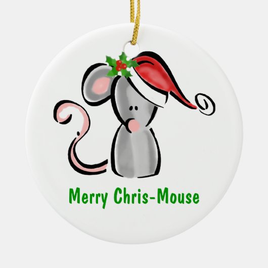 Chris Mouse met Santa Hat & Holly Keramisch Ornament (Voorkant)