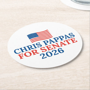 Chris Pappas voor Senaat 2026 Verkiezingspartij Ronde Kartonnen Onderzetter
