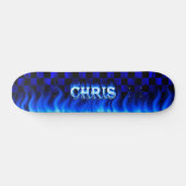 Chris skateboard blauw vuur en vlammenontwerp (Horizontaal)