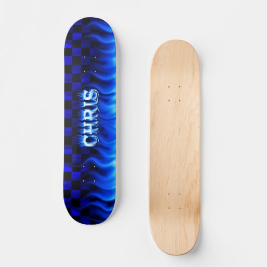 Chris skateboard blauw vuur en vlammenontwerp (Voorkant)