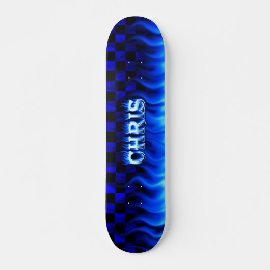 Chris skateboard blauw vuur en vlammenontwerp (Voorkant)