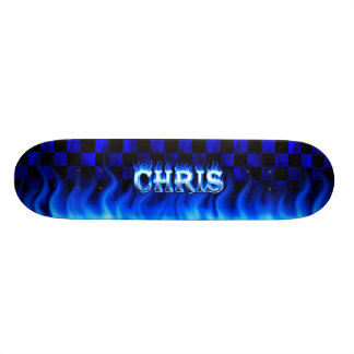 Chris skateboard blauw vuur en vlammenontwerp