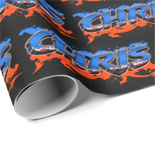Chris Vorname Name Graffiti blue orange Cadeaupapier (Rol Hoek)