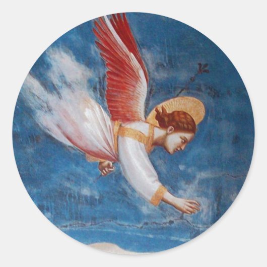 CHRISMAS ANGEL IN BLUE SKY, HOLIDAY PARTIJ RONDE STICKER (Voorkant)