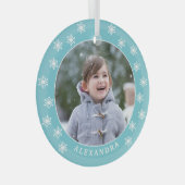 Chrismas Snowflakes Aangepaste naam Blauwe foto Glas Ornament (Voorkant Rechts)