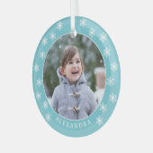 Chrismas Snowflakes Aangepaste naam Blauwe foto Glas Ornament (Voorkant links)