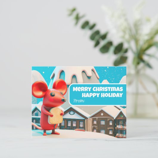 Chrismas Town Mice kreeg cadeau Briefkaart (Staand voorkant)
